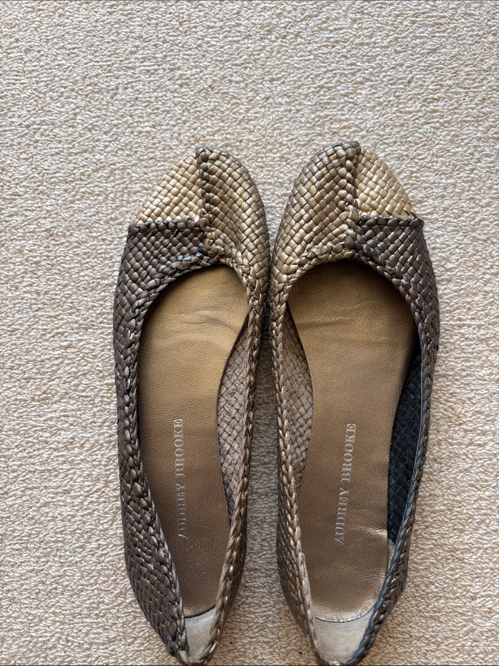 Audrey Brook Metallic Woven leather Ballet Flats in Gold and Bronze